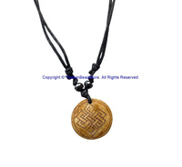 Handmade Tibetan Endless Knot Design Bone Pendant Necklace on Adjustable Cord - Boho Yoga Jewelry - HC166ZA