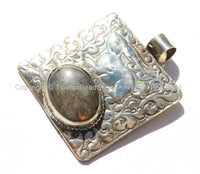 OOAK Tibetan Tribal Style Labradorite Pendant with Repousse Hand Carved Himalayan Deer & Floral Details - Tibetan Pendant Jewelry - WM5625
