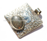 OOAK Tibetan Tribal Style Labradorite Pendant with Repousse Hand Carved Himalayan Deer & Floral Details - Tibetan Pendant Jewelry - WM5625
