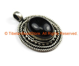 Nepal Tibetan Pendant with Black Onyx Gemstone Inlay - Handmade Nepal Tibetan Ethnic Jewelry - TibetanBeadStore - WM7245