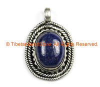 Nepal Tibetan Pendant with Lapis Gemstone Inlay - Handmade Nepal Tibetan Ethnic Jewelry - TibetanBeadStore - WM7254