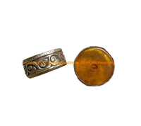 2 BEADS - Tibetan Amber Color Resin Beads with Repousse Tibetan Silver Rings - Ethnic Nepal Tibetan Tribal Beads - B1030B-2