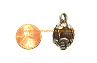 Ethnic Tibetan Old Carnelian Melon-Shaped Drop Charm Pendant with Tibetan Silver Wire Inlay & Repousse Floral Caps - WM7994C
