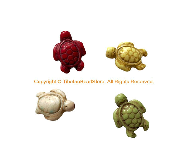4 BEADS - Mixed Colors Howlite Carved Turtle Charm Beads - Swimming Turtle Tortoise Beads Charms Findings - Small Turtle Beads - B2742A1