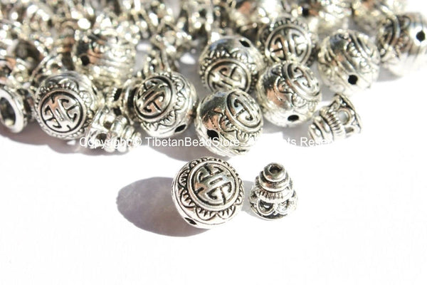 10 Set - Light Weight Tibetan Silver 3 Hole Guru Bead Sets - Guru Beads - Mala Making Supplies - GB42-10 - TibetanBeadStore