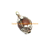 Old Carnelian Melon-Shaped Ethnic Tibetan Charm Pendant with Tibetan Silver Wire Inlay & Repousse Floral Caps - WM7985A