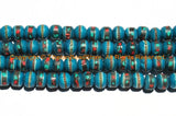 20 BEADS 10mm Tibetan Blue Color Bone Beads with Turquoise, Coral & Metal Inlays - Ethnic Nepal Tibetan Blue Bone Beads - LPB147-20