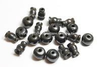 10 SETS - Tibetan Dark Black Bone Guru Bead Sets - 11-13mm - Black Bone 3 Hole Guru Beads & Caps - Prayer Beads Mala Supplies- GB45-10