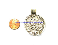 Ethnic Tibetan Handmade Repousse Floral Pendant with Pearl Inlay - Himalayan Deer Detail - WM7955