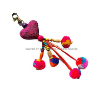 Handmade Ethnic Tribal Heart-Shaped Pom Pom Tassel - Decorative Bag Charm Key Ring Tassel - BK23A
