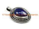 Nepal Tibetan Pendant with Lapis Gemstone Inlay - Handmade Nepal Tibetan Ethnic Jewelry - TibetanBeadStore - WM7249