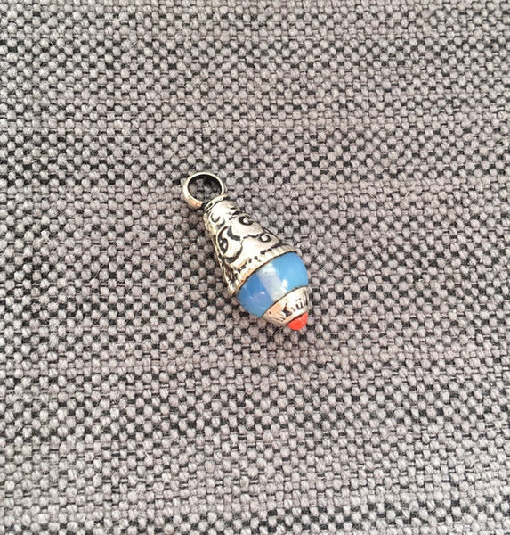 Ethnic Tribal Tibetan Milky Opalite Drop Charm Pendant with Tibetan Silver Caps - 1 CHARM - Small Opalite Drops Tibetan Jewelry - WM7805-1