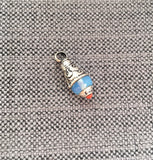 2 CHARMS Ethnic Tribal Tibetan Milky Opalite Drop Charm Pendant with Tibetan Silver Caps - Small Opalite Drops Tibetan Jewelry - WM7805-2