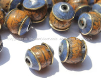 2 BEADS Ethnic Nepal Tibetan Bodhi Seed Beads with Lapis Inlaid Caps - Tibetan Beads Bodhi Beads Nepalese Beads Nepal Tibet - B2572-2