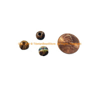 3 BEADS Tibetan Antiqued Bone Beads with Turquoise, Coral Inlays - 8mm Tibetan Beads - Mala Making Supply - LPB21ZB-3