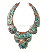 Ethnic Tibetan Necklace Bead Set with Lapis, Turquoise & Coral Inlays - DIY Necklace - DYI Fine Quality Tibetan Jewelry - N145