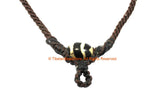 Dark Brown Woven Cord Necklace with Dzi Agate 4mm Cord 21" Necklace - Handmade Boho Surfer Jewelry Cord Choker - © TibetanBeadStore - BK37