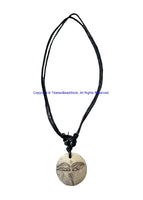 Auspicious Buddha Wisdom Eyes Design Handmade Tibetan Bone Pendant Necklace on Adjustable Cord - Boho Yoga Jewelry - HC166V