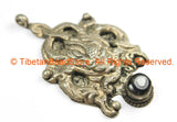 Ethnic Tribal Antique Look Repousse Tibetan Dragon Pendant with Gemstone Inlay - TibetanBeadStore - Handmade - Unisex Jewelry - WM7232