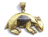 Large Tibetan Brass Animal Pendant with Lapis Lazuli Gemstone Inlay - Brass Repousse Animal - Tibetan Jewelry - Tibetan Pendant - WM5399