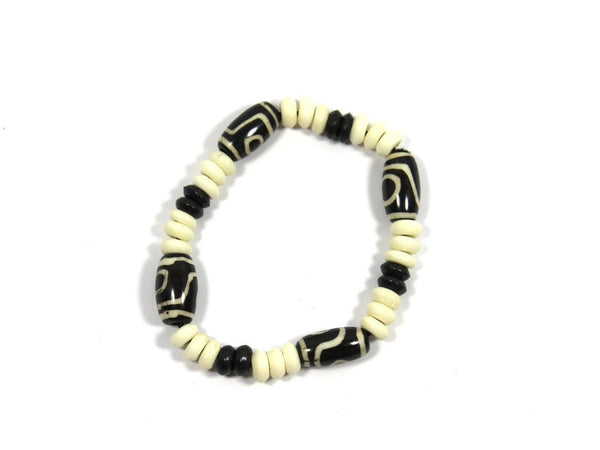 Tibetan Bone Wrist Mala Bracelet- Unisex WRIST MALA - Tibetan Prayer Beads Boho Tribal Mala Yoga Bracelet- Dzi Design Bone Bracelet - C254
