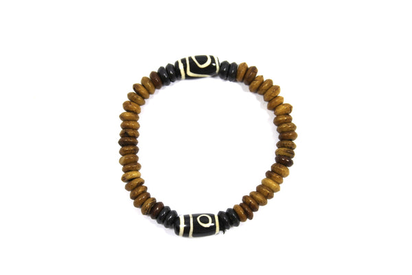 Tibetan Bone Wrist Mala Bracelet- Unisex WRIST MALA - Tibetan Prayer Beads Boho Tribal Mala Yoga Bracelet- Dzi Design Bone Bracelet - C256
