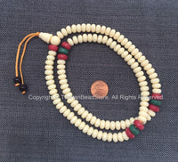 Tibetan White Resin Mala Prayer Beads - 108 Beads with Coral, Turquoise Colored Spacers - Rosary Mala Prayer Bead Supplies - PB210