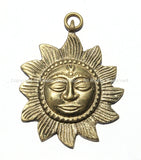 Nepalese Solid Brass Sun Pendant - Handmade Nepal Surya Sun Charm Pendant - WM3994