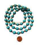 2 BEADS - Tibetan Blue Crackle Resin Beads with Brass Caps - Nepal Tibetan Beads Pendants Jewelry - TibetanBeadStore - B3522-2
