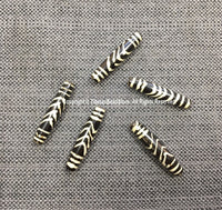 Ethnic Tibetan Black & White Colored Buffalo Bone Beads - Handmade Beads - Tube Shaped Beads - Tribal Bone Beads - B3209-5