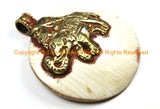 Ethnic Tribal Tibetan Naga Conch Shell Disc Pendant with Repousse Brass Elephant & Phoenix Bird Details - WM7176