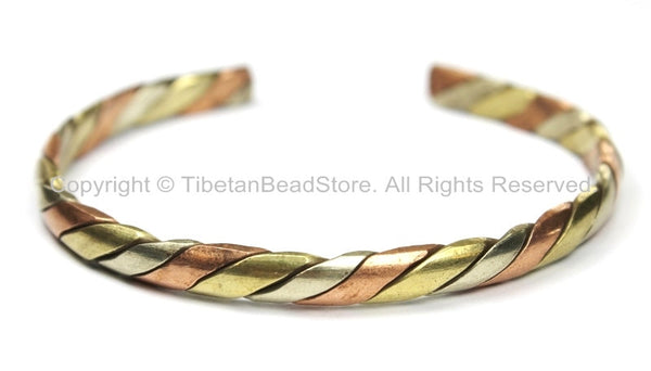 Tibetan Healing 3 Metals Braided Adjustable Bracelet Cuff - 6mm - Unisex Cuff- Tibetan Jewelry by TibetanBeadStore- C114B