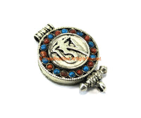 Tibetan "OM" Prayer Box Ghau Amulet Pendant with Turquoise & Coral Inlays - Ethnic Ghau Pendant - Om Aum Ohm - WM7272