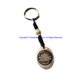 Lotus Design Oval Carved Handmade Keychain Keyring - Handmade Ethnic Keychains - KC91