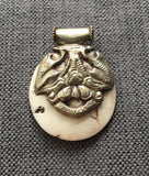 Ethnic Tribal Naga Conch Shell Tibetan Pendant with Repousse Lotus Floral Design Bail - One of a Kind Ethnic Tribal Pendant - WM7348E