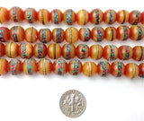20 BEADS - 10mm Size Tibetan Amber Beads with Turquoise, Coral Inlay - Inlaid Amber Resin Tibetan Beads - LPB16-20