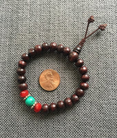 Elastic Tibetan Wood Wrist Mala Bracelet with Accent Beads - Tibetan Beads Prayer Beads Yoga Bracelet Wrist Mala - Boho Bracelet- C220