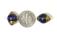 10 BEADS - Tibetan Lapis Beads with Brass Caps - Ethnic Nepal Tibetan Beads - B1005-10