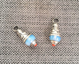 Ethnic Tribal Tibetan Milky Opalite Drop Charm Pendant with Tibetan Silver Caps - 1 CHARM - Small Opalite Drops Tibetan Jewelry - WM7805-1