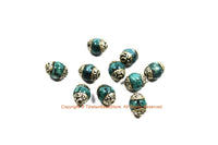 10 BEADS - Tibetan Blue Beads with Repousse Floral Tibetan Silver Caps 8mm - Handmade Tibetan Jewelry & Beads by TibetanBeadStore - B3452-10