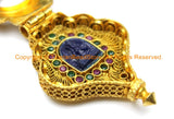 24 Karat Gold Plated Tibetan Buddha Ghau Prayer Box Pendant with Onyx Inlays - Buddha Gold Ghau Ethnic Tibetan Jewelry - WM7173