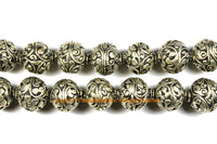 2 BEADS - Tibetan Repousse Floral Silver-plated Metal Round Focal Beads - 20mm x 20mm Unique Ethnic Filigree Carved Metal Beads - B3119-2