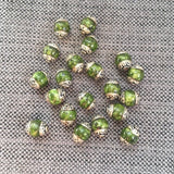 2 BEADS - Tibetan Mossy Green Stone Beads with Repousse Floral Caps - Handmade Ethnic Beads - Tibetan Jewelry TibetanBeadStore - B3457-2