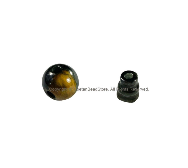 1 Set - 10mm Size Natural Tigers Eye Tibetan 3 Hole Guru Bead Set - Guru Beads - Mala Making Supplies - GB21B-1