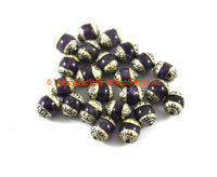 2 BEADS Tibetan Amethyst Beads with Repousse Handmade Tibetan Silver Caps - Ethnic Nepal Tibetan Beads - TibetanBeadStore - B3300-2