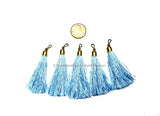 2 TASSELS Light Blue Tassels with Gold Toned Brass Cap - Quality Boho Tassels Bag Tassels Earring Tassels - Craft Tassels - T207-2
