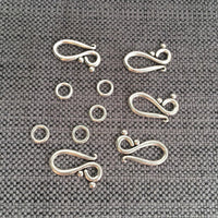 Hook Clasp Sets - 5 SETS Silver Finish Metal Hook and Eye Clasp Sets - Jewelry Making Supplies - Findings - Clasps - F98-5