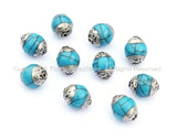 10 BEADS - Tibetan Blue Crackle Resin Beads with Tibetan Silver Caps - Nepal Tibetan Beads Pendants Jewelry - TibetanBeadStore - B905-10
