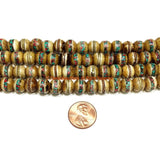 10mm Tibetan Antiqued Bone Mala Prayer Beads with Brass, Turquoise & Coral Inlays - Tibetan Mala Prayer Beads - PB91