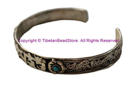 HandmadenTibetan OM Mani Mantra Filigree Detail Adjustable Bracelet Cuff with Turquoise Bead Accents - Unisex Cuff OM Mantra Cuff - C223